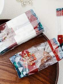 50pcs Christmas Transparent Snack Candy Bags, Gift Packaging Bags, Holiday Baking Dessert Cookie Self-Sealing Bags,Durable Material, Suitable For Candies, Gifts, Suitable For Christmas Decorations, Holiday Parties, Seasonal Decorations, Christmas Baking Supplies, Christmas Kitchen Storage Bags