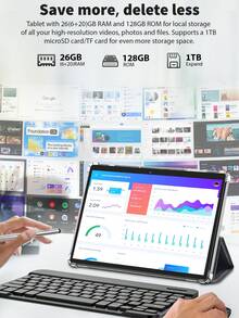 Relndoo Android Tablet With Keyboard And Mouse, Android 15 Tablets, 2 In 1 Tablet, 10 Inch Tablet With Laptop Case, Stylus, Data Cable, RK3562 Quad-Core 2.0 GHz, (6GB+20GB)RAM+128GB ROM, 2MP+8MP Dual Camera, 1280*800px HD Touchscreen, 6000mAh Battery, Supports 1TB SD Expansion, 802.11n Wifi 2.4G/5G Wireless, GPS, Certified Tablet PC (No Adapter) -Black