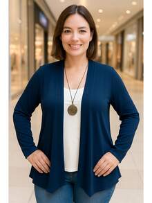 Women's Plus Size Retro Lightweight Cardigan G1 G2 G3 Long Sleeve Kimono Cardigan - 藏蓝色 - 查看 2