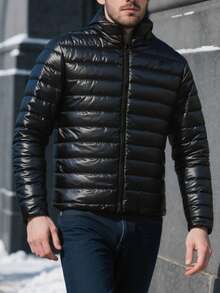 Men's Autumn/Winter Casual Outdoor Long-Sleeved Hooded Quilted Warm Fleece Zipper Jacket - Black - View 4