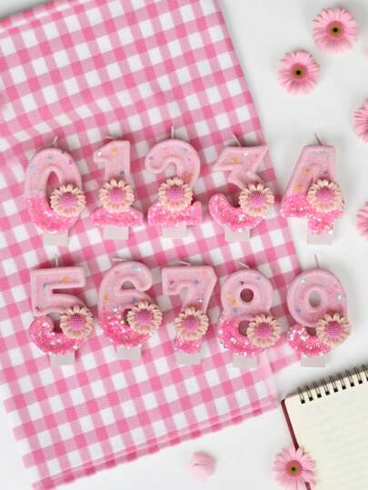 1pc Pink Sunflower Digital Candles, Birthday Cake Decoration, Cake Number Birthday Candles, 0-9 Birthday Candles, Suitable For Birthday Parties, Festival Parties, Banquets, Wedding Cake Decoration, Cake Decoration Supplies, Festival And Party Supplies, Cake Decoration Candles, Home Decoration