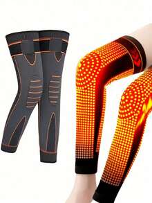 2片装加厚加长双面保暖防滑护膝弹力长腿绷带加压加热护膝跑步运动保暖腿部保护配件