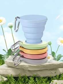 1个硅胶折叠旅行杯，带盖硅胶折叠露营杯，旅行硅胶折叠杯，伸缩杯，可重复使用可伸缩便携式饮水杯，便携式饮水杯，户外杯，运动杯，硅胶折叠杯，硅胶杯，带盖和钥匙扣的折叠杯，可轻松放入您的口袋、钱包、背包，不锈钢旅行折叠饮水器具 - 彩色 - 查看 8