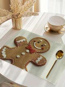 1/2/4 pezzi Tovagliette natalizie con stampa di omini di pan di zenzero | Set da 4 tovagliette, lavabili, per decorazione tavolo da cucina e da pranzo. - Multicolore - Visualizzare 4