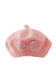 1pc Solid Color Knit Beret Hat For Baby Girls, Korean Style Infant Princess Artist Painter Cap - Multicolor - View 9