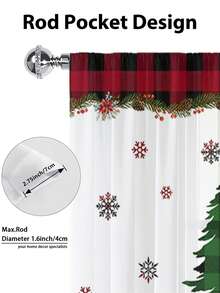 1pc Christmas Star Decor Christmas Tree Kitchen Window Curtain, Modern Stylish Home Decor Rod Pocket Curtain, Suitable For Christmas, Everyday Use
