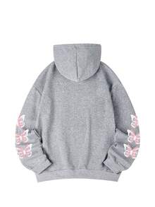 女士秋冬新款简约ins风梦幻甜美蝴蝶印花休闲日常百搭卫衣 - 深花灰 - 查看 6