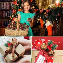 10pcs Mini Christmas Pine Cone DIY Accessory Gift Box Decoration Simulated Flower Christmas Decoration Table Top Display For Crafts, Selected Winter Garland Christmas Decoration Band With Red Berries Pine Needles Craft Table Fireplace Bar Party Holiday Decoration Home Decor Christmas Decorations Room Decor - Green - View 4
