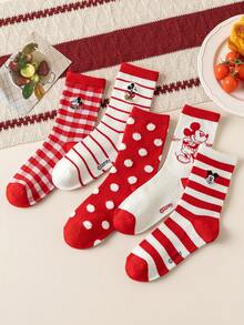 Disney 1/5双迪士尼官方女士袜子，刺绣米奇老鼠礼品袜，卡通刺绣袜，动画人物袜，男女通用趣味袜，迪士尼袜子 - 彩色 - 查看 3