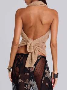 Women Y2k Sheer Knit Cover Ups Poncho Asymmetric Tops Lightweight See Through Off Shoulder Shrug Bolero Cover Up Tops  Pullover Tops Sweaters Beach Vacation Tops - 卡其色 - 查看 7