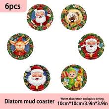 1 Set / 4 Stücke / 6 Stücke Weihnachts-Themen Muster Diatomeen-Ton Untersetzer, geeignet für Heimdekoration, Cafés, Nachmittagstee, Restaurantdekoration, Themenfeiern, tägliche Dekoration und auch als Weihnachtsgeschenke geeignet