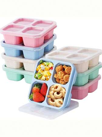 1/4 Stück quadratische Kunststoff Klappdeckel Bento Lunchbox, tragbare Studenten Mahlzeit Behälter mit Fächern, Großraum Reise Essensaufbewahrungsbox zum Mitnehmen