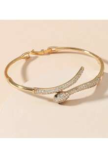 1pc Snake-Shaped Crystal Bangle Bracelet - Serpentine Design With Sparkling Crystals - Chic Accessory For Elegant Outfits