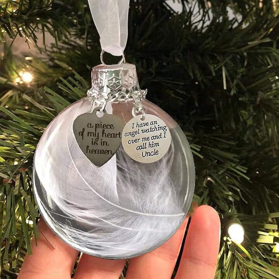 Clear Christmas Memorial Ornament Feather Ball, A Piece Of My Heart Is In Heaven, Christmas Tree Remembrance Hanging Pendant Memorial Gifts For Loss Of Mother 2.76'' Memory Mom Sympathy Gift-597965 - 叔叔 - 查看 1