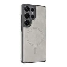 Retro High-End Protective Case With Side Leather Attachment & Inner Flocking + Magnetic Card Holder Set, Premium PU + TPU Material, Shockproof, Rear Card Storage, Magnetic Compatible For Galaxy S24 Ultra , Galaxy S25 Ultra - 灰色 - 查看 4