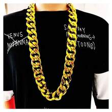1pc Men's Oversized Faux Gold Chain Necklace, Hip Hop Performance Prop - Gold - View 2