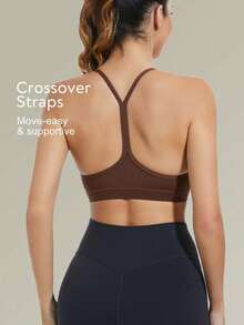 Tender Angel 2 件套女士运动文胸套装，可拆卸衬垫单肩简约工字背瑜伽文胸上衣 - 彩色 - 查看 7