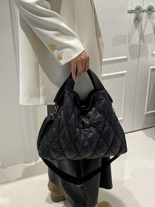 女士托特包，轻便蓬松手提包，适合旅行、工作、海滩、健身房、购物 - 黑色 - 查看 5