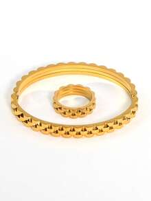 2 件/套 18K 镀金不锈钢手链和戒指首饰套装，适合女性日常佩戴，经典欧美流行表链造型设计，防水，优雅奢华的休闲表带首饰套装，婚礼首饰套装，送给女孩、女士、妈妈、亲戚、朋友的礼物，美丽的婚礼、生日、母亲节、女友情人节 - 金色 - 查看 7