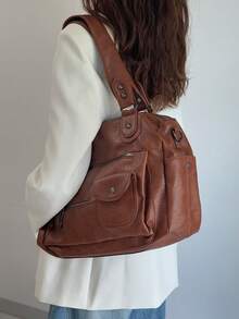 复古朋克风格女式摩托车包，个性化复古单肩包，带多个拉链的斜挎包 - 彩色 - 查看 10