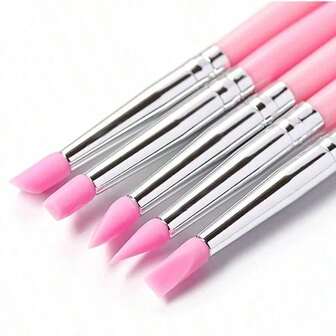 Set de 5 piezas de pinceles de arte de uñas de silicona para esmalte de gel UV, punta de imagen 3D, pinceles de puntos, bolígrafo de escultura, herramienta de manicura DIY