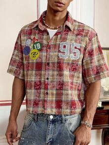 Men's Loose Plaid Short Sleeve Woven Shirt, Streetwear Ready - Multicolor - View 4