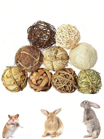 9 Pcs Small Animal Activity Toys, Various Rabbit Balls For Rabbits, Hares, Hamsters, Guinea Pigs Chewing Teething Activity Toys, Christmas Gift, Training,Valentine's Day, Gifts For Cats/Dogs