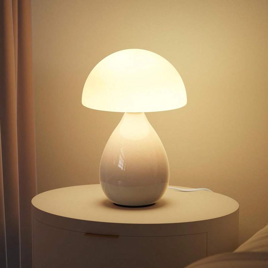 Mushroom Lamp Small Vintage Table Light, Mini Modern Lamp Bedside Nightstand LED, Small Light Dimmable For Bedroom, Living Room, Ceramic Base Glass Led Home Decor For Woman Gifts - nấm - Xem 1