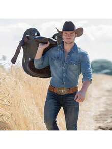 Vintage Style Men's PU Leather Belt, Adjustable Buckle With Cowboy-Inspired Bull Head Pattern, Suitable For Cosplay