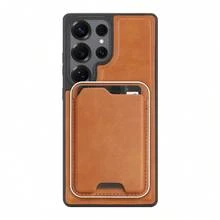 Retro High-End Protective Case With Side Leather Attachment & Inner Flocking + Magnetic Card Holder Set, Premium PU + TPU Material, Shockproof, Rear Card Storage, Magnetic Compatible For Galaxy S24 Ultra , Galaxy S25 Ultra - 灰色 - 查看 11