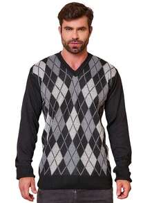 Men's Knitted Sweater V-Neck Wool Men's Cold Weather Sweater V-Neck Long Sleeve - Black - View 1