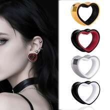 2pcs Stainless Steel Dual-Tone Heart Shaped Ear Gauges, Suitable For Various Ear Types, Ear Piercing Jewelry, Earrings, New Low Allergy Accessories, Gift For Women - Heart - View 1