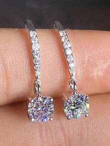 1 Pair Cubic Zirconia Teardrop Earrings For Teens, Suitable For Daily Decoration, Party Jewelry Or Birthday Gift - Silver - View 2