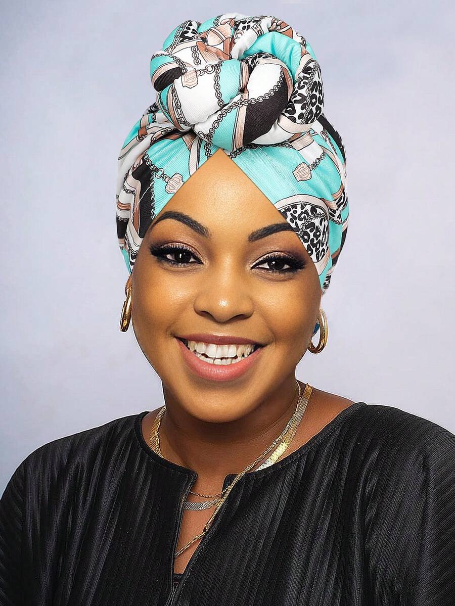 Awegeo Luxury African-Inspired Printed Turban For Women - Handwoven Forehead Bow Design Elegant Headwear For Special Occasions - Printing 011 - View 1