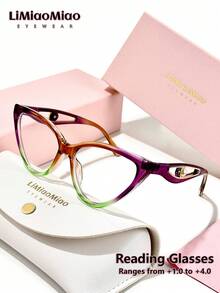LiMiaoMiao 1pc Cat Eye Vintage Reading Glasses, Multi-Color, Clear Lens, Computer/Reading Glasses, Magnification +1.0 To +3.5, With Case & Cloth, Suitable As Holiday Gift - 透明 - 查看 29
