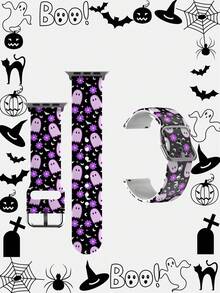 1pc Pumpkin & Leaf Design Soft Elastic Breathable Wristband Replacement Watch Band Compatible With Samsung, Garmin, Honor Smartwatches, Apple Watch 38mm 40mm 41mm 45mm 44mm 42mm 49mm, Fashionable Casual Multi-Color Silicone Watch Band Compatible With Apple Watch Ultra SE/Series 10/9/8/7/6/5/4/3/2/1