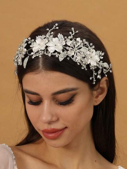 1pc Luxury & Elegant Floral Headband, Romantic Bridal Wedding Hair Accessory, Women's Hair Decoration For Events, Parties, Performances