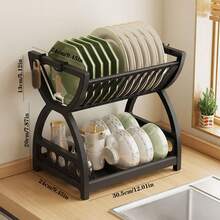 1pc Plastic Kitchen Rack, Dish Drainer, Multifunctional Bowl Cabinet, Plate & Cutlery Organizer, Double Layer Tableware Holder - Multicolor - View 16