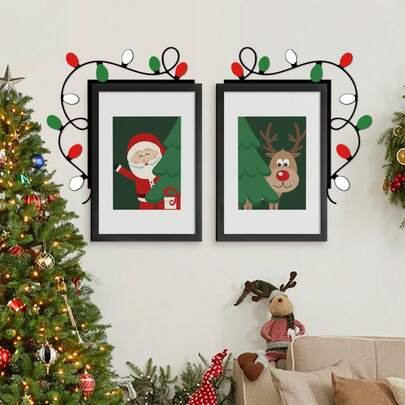 2 piezas Decoración de esquina con patrón de luces de colores estilo navideño, arte de pared metálico, elementos navideños en negro, rojo y verde, adecuado para dormitorio, sala de estar, decoración de esquina, vacaciones de invierno, fiesta, regalo de inauguración de la casa, cumpleaños, decoración navideña para el hogar, decoración de habitación