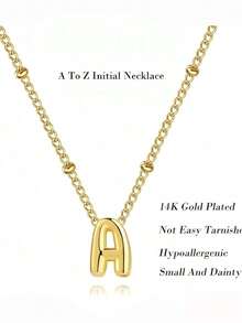 14K Gold Plated Bubble Letter Necklace, Dainty A-Z Initial Pendant Necklace, Personalized Name Necklace, Cute Gold Chain Jewelry, Christmas Jewelry Gift - 款式 2(銀色) - 查看 5