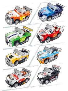Juego de bloques de construcción de carreras 8 en 1. Bloques de construcción de carreras para niños y adultos,clásico súper coche de carreras juguete de bloques de construcción - Multicolor - Ver 2