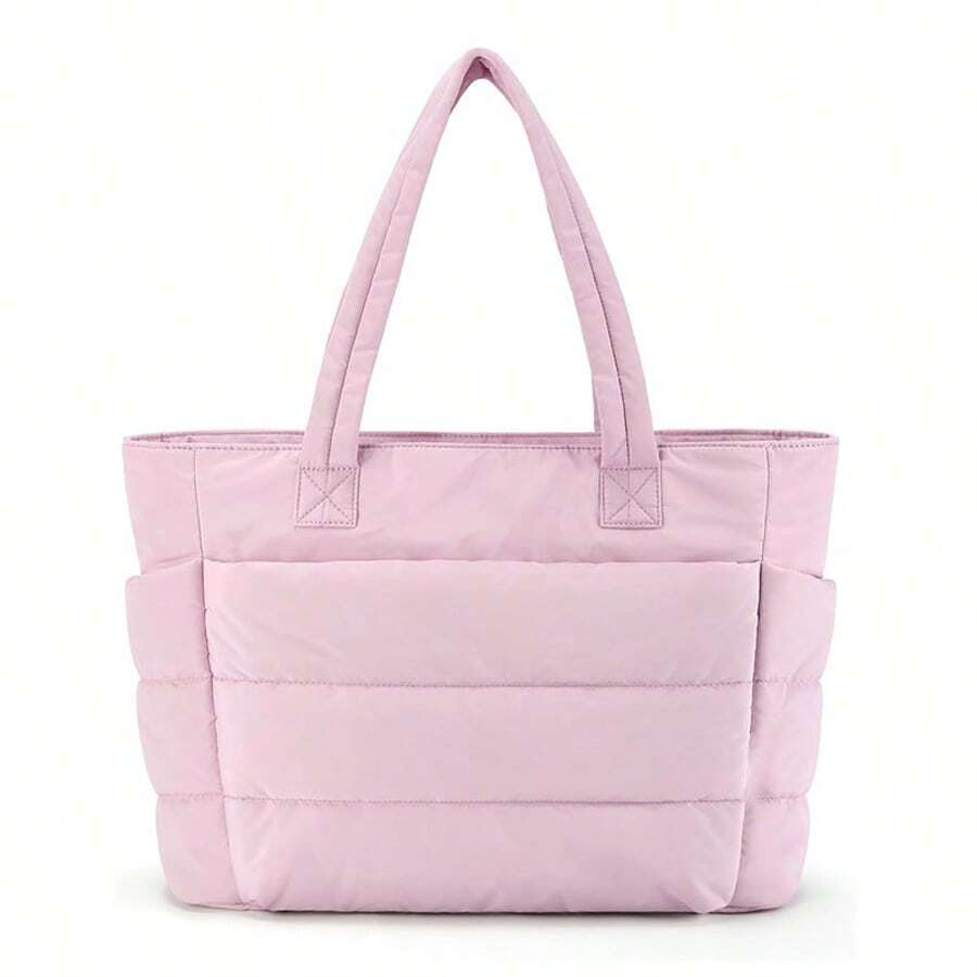 Sac fourre-tout pour femme, sac à main léger et moelleux avec compartiments, sac à bandoulière matelassé, sac à main en polyester, idéal pour les voyages, le travail et le fitness. - Rose bonbon - Voir 1