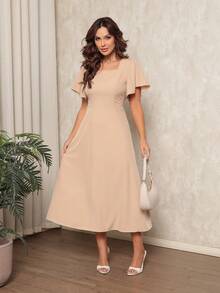 Women's Midi Dress With Sleeves - Màu be - Xem 1