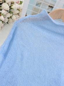 2025新款女装秋季服饰，适合春夏穿着或叠穿，搭配纯色轻薄柔软休闲日常通勤套头毛衣，长袖 - 藍色 - 查看 5