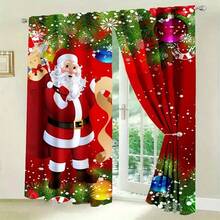 2 pezzi Tende con motivo di Babbo Natale, decorazioni natalizie, decorazioni per la stanza, decorazioni per finestre, tende in poliestere - Eleganti decorazioni per la casa per il soggiorno e l'ufficio - Facili da appendere e mantenere, decorazioni natalizie per la casa - Multicolore - Visualizzare 2