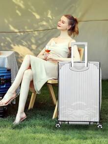 透明PVC行李箱套，防水旅行保护套，透明防尘拉杆箱套，适用于20-30英寸行李箱（不含行李箱），旅行必备收纳袋，适合海滩度假、夏季旅行、返校季（黑白魔术贴随机发货）