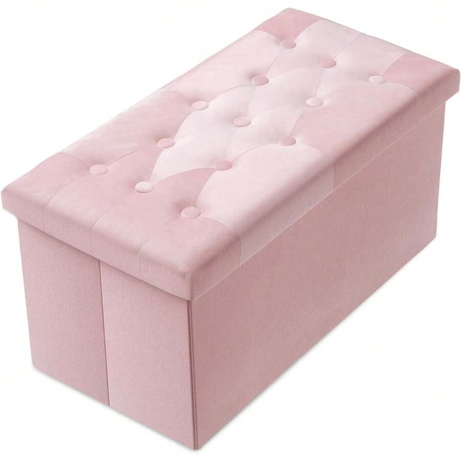 Otomana extragrande con almacenamiento [1 paquete] Taburete cuadrado de terciopelo plegable pequeño con tapa para juguetes, sala de estar, recámara, mesa de centro, recámara, rosa, 30.5 x 15 x - rosa - Ver 1