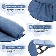 KORSER Recliner Chair, 360 Swivel Rocker Chair For Adults, Small Rocking Recliner Chair For Small Spaces, Upholstered Fabric Glider Recliner Nursery Chair With Side Pockets For Living Room, Nursery,Multiple Colors - 藍色 - 查看 6