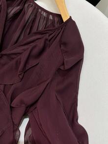 Áo sơ mi nữ GMFP kiểu dáng thanh lịch, rộng rãi, màu trơn, tay dài, xếp lớp, có bèo nhún, thích hợp cho kỳ nghỉ/tiệc tùng, lễ hội âm nhạc/mùa cưới, mùa xuân/hè. - Màu Đỏ Sâu - Xem 8