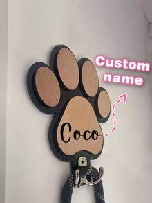 1pc Customizable Wooden Dog Leash Hook, Can Be Engraved, Personalized Dog Collar Hanger, Adjustable Angle Metal Hook, 16*16cm, Paw Print Design, Ideal For Dog Lovers, Pet Home Decor, Housewarming Gift, Wall Decor, Dog Accessory Organizer - Multicolor - View 2